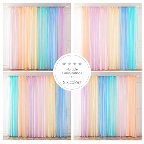 Yancorp 6 Panels Sheer Curtains Rainbow Window Decoration Voile Drapes 63 Inches Kids Girls Boys Party Favor Christmas Classroom Decor Bedroom Backdrop (Macaron, （W40 x L63） x 6 Panels)
