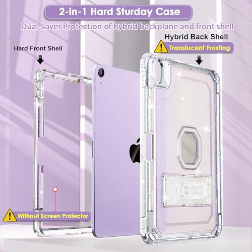 ZoneFoker for iPad Air 11 Inch Case 6th/5th/4th Generation M2 11-inch 2024/2022/2020 Case, Clear Glitter Slim Cover for Kids with Pencil Holder Heavy Duty Shockproof Protective Case with Kickstand