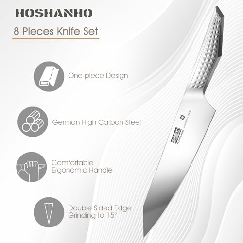 HOSHANHO Steak Knives Set of 6, 4.5 Inch Sharp Serrated Kitchen Steak Knife Set, High Carbon Japanese Stainless Steel Steak Knives with Ergonomic Handle