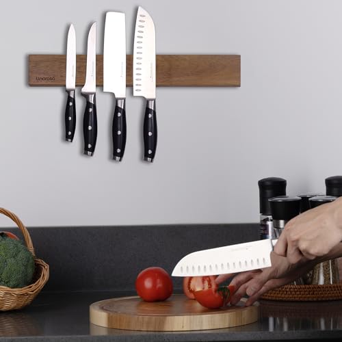 linoroso 16.5'' Magnetic Knife Holder for Wall, Powerful Acacia Wood Magnetic Knife Strip Knife Rack for Kitchen Knives & Tools