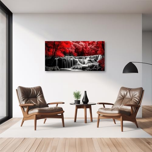 CCWACPP Large Landscape Canvas Wall Art Red Forest Black and White Waterfall Pictures Print Natural Scenery Living Room Decor Frame (Forest - 1, 12.00" x 24.00")