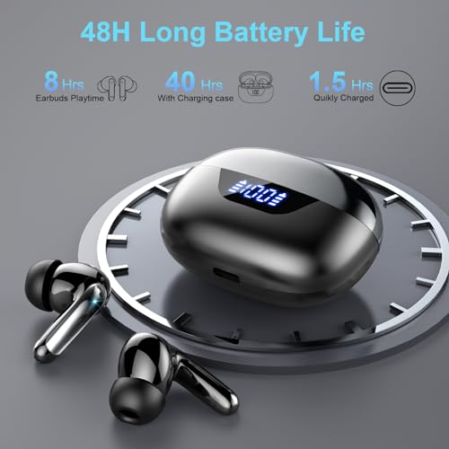 Wireless Earbuds Bluetooth 5.3 Headphones 48H Stereo Earphones in Ear with 4 ENC Mic Clear Calls, Noise Cancelling Ear Buds with LED Display Charging Case, IP7 Waterproof Sport Headset for Android iOS
