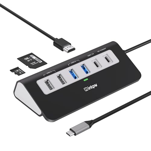 USB C Hub, 9-in-1 USB C Hub Multiport Adapter with 4K HDMI, PD 100W, USB-C and 2 USB A 3.0 5Gbps, 2 USB A 2.0, SD/TF Slot, Black USB Hub for Laptop for MacBook Air/Pro iPad Type C Tablet