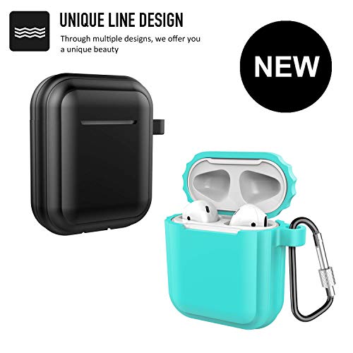 meiyasy Case Cover is Compatible with Apple Airpods Pro, with Carabiner, 2 Pack Protective Silicone Cover Accessories for Airpods Pro Case (Black and Red)