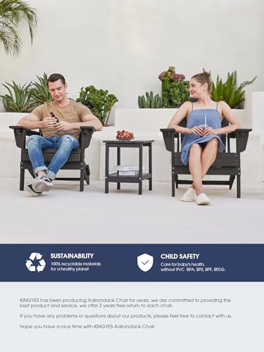 KINGYES Folding Adjustable Backrest Adirondack Chair Set of 2, Aruba Blue