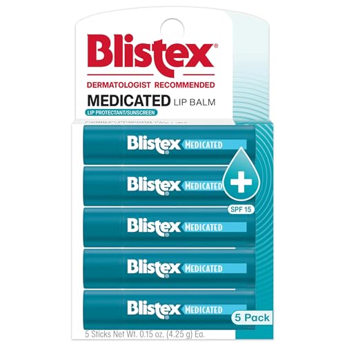 Blistex Medicated Lip Balm, 5 Count, 0.15 Ounce Each, Soothes and Protects, Advanced Medicated Lip Care for Dry, Chapped Lips, SPF 15 Sun Protection, Seals in Moisture, Hydrating Lip Balm