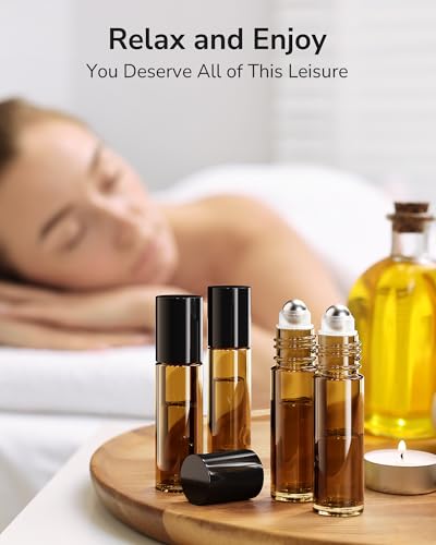 ULG Essential Oil Roller Bottles 4 Pack 10ml Amber Glass Empty Bottles with Stainless Steel Roller Balls