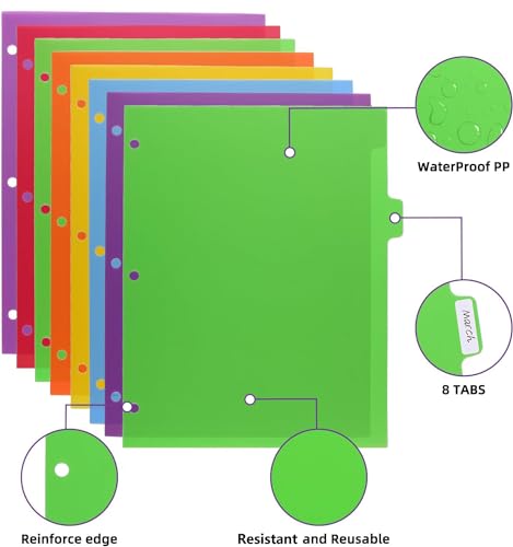 3 Sets Colorful Binder Dividers with Tabs,Plastic Index with 5 Tabs,for 3 Ring Binder