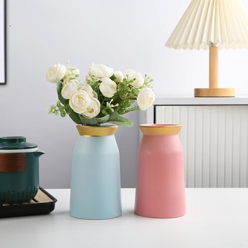 Lsbtaucp- Frosted gold border ceramic vase, simple home decoration, suitable for various festivals, good shooting props, a good choice of gifts. (Pink)