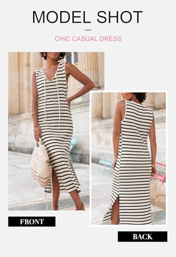 BLENCOT Womens Sleeveless Striped Racerback Maxi Sundresses Backless Beach Long Tank Dresses Gray XL
