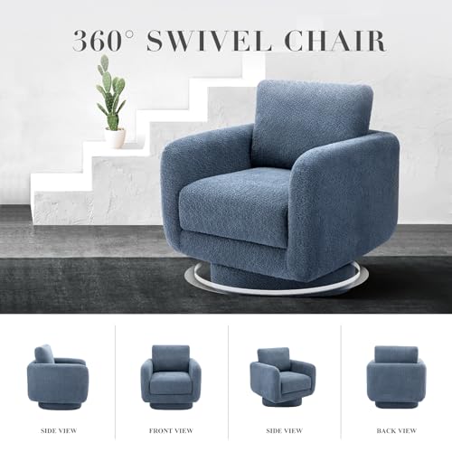 COLAMY Swivel Accent Chairs,Living Room Chair Upholstered Barrel Wide Modern Sofa Armchair Comfy Corner Bedroom Round Chair,Bue