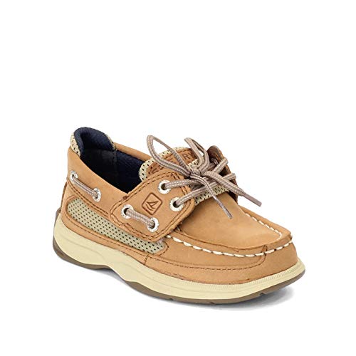 Sperry boys Lanyard boat shoes, Dark Tan/Navy, 5 Big Kid US