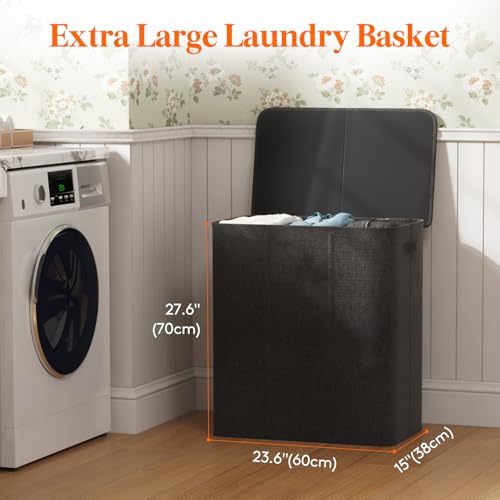 Lifewit 160L Laundry Hamper 3 Section, Extra Large Laundry Basket with Lid, Dirty Clothes Basket with Handle, Divided Laundry Sorter Organizer with 3 Removable Washing Bags, Dark Gray