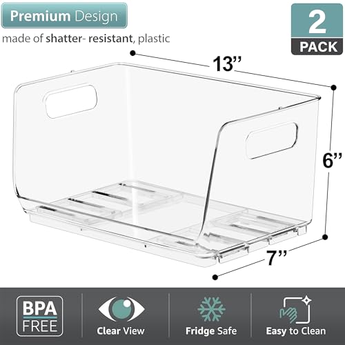 Sorbus Stackable Storage Bins Open Front - Clear Stackable Storage Bins - Pantry Bins for Storage and Organization - Acrylic Stackable Bins for Kitchen - Clear Pantry Organizer Bins (Small 2 Pack)