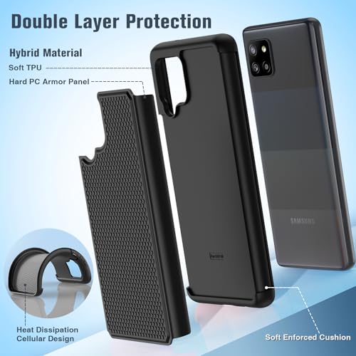BNIUT for Samsung Galaxy A42 5G Case: Dual Layer Protective Heavy Duty Cell Phone Cover Shockproof Rugged with Non Slip Textured Back - Military Protection Bumper Tough - 6.6inch (Matte Black)