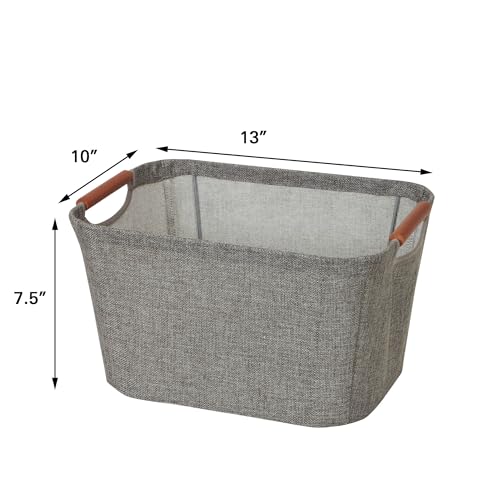 Household Essentials 601 Medium Shelf Basket with Wood Handles | Multi-Purpose Home Storage Bin | Brown Coffee Linen, Medium, Cocoa