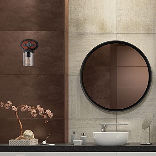 Globe Electric 51855 Kingston 1-Light Vanity Light, Dark Faux Wood, Galvanized Metal Accents, Clear Seeded Glass Shade, Bulb Not Included