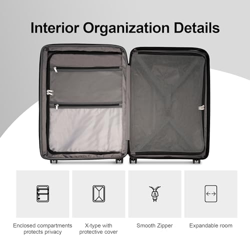 GinzaTravel Luggage Sets 3 Piece Expandable Suitcase Set, PP Hardshell Suitcase with Spinner Wheels,Lightweight Carry On Luggage with TSA Lock,Black