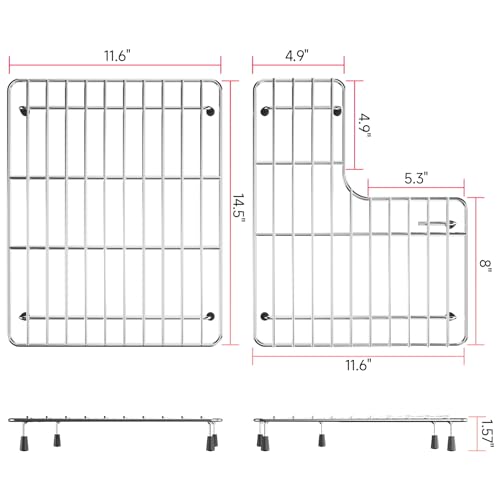 jkxoo 14.5" x 23.2" Stainless Steel Sink Protectors for Kitchen Sink for Kohler Whitehaven K-6486 &K-6487, Includes Left and Right Racks, Sink Grid for Bottom of Kitchen Sink with Rubber Feet