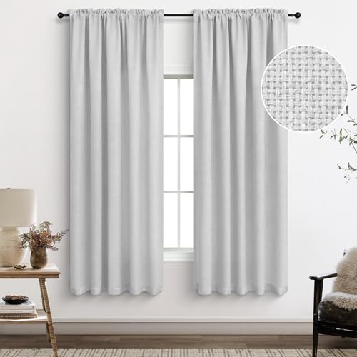 Pitalk Grey Curtains 63 Inch Length Neutral Farmhouse Light Filtering Airy Linen Bedroom Drapes for Window Semi Sheer Short Thick Light Gray Curtain for Dining Room Kids Rod Pocket 2 Panels 52x63