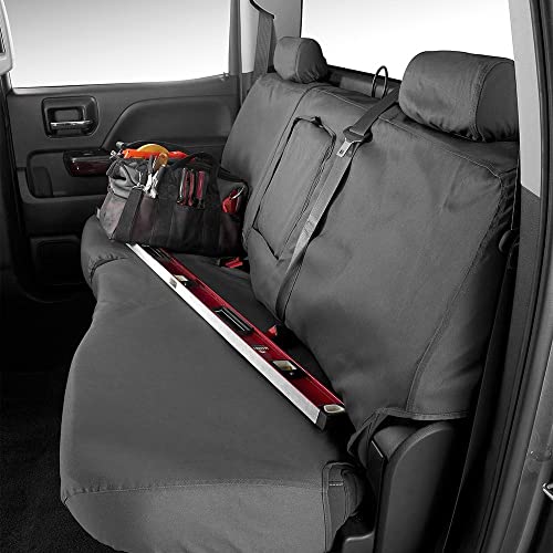 Covercraft - SS3344PCCH Custom-Fit Front Bench SeatSaver Seat Covers - Polycotton Fabric, Charcoal Black