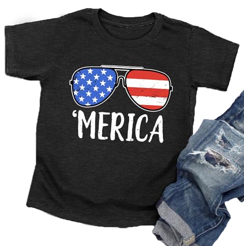 4th of July Shirts for Toddler Boys Girls Cool Sunglasses T-Shirt American Flag Tee Kids Short Sleeve Tops