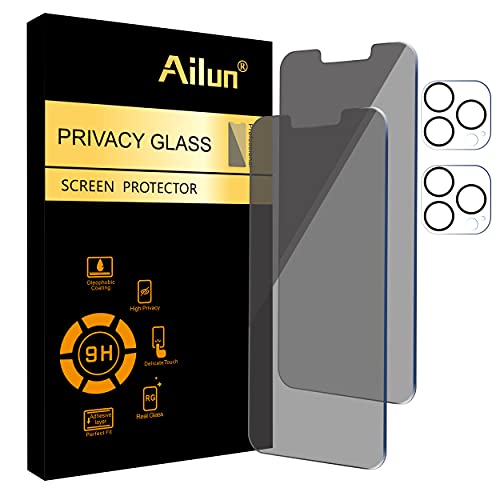 Ailun 2Pack Privacy Screen Protector for iPhone 13 Pro [6.1 inch Display] + 2 Pack Camera Lens Protector, Anti Spy Private Tempered Glass Film,[9H Hardness] - HD [Black][4 Pack]