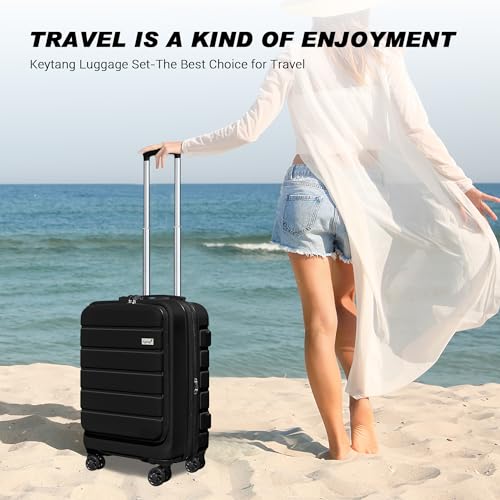 KEYTANG Explorer Lightweight Hardside Expandable Luggage Spinner Wheels Suitcase W/TSA Lock, Black, New-3 Piece Set