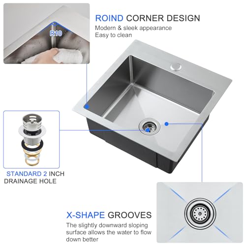 MENATT 30 inch Drop in Kitchen Sink, 304 Stainless Steel Single Bowl Topmount Kitchen Sink with 1 Hole, 9 inch Deep Single Bowl Sink, D30""xW18""xH9"", Brushed, OKL3018U-24