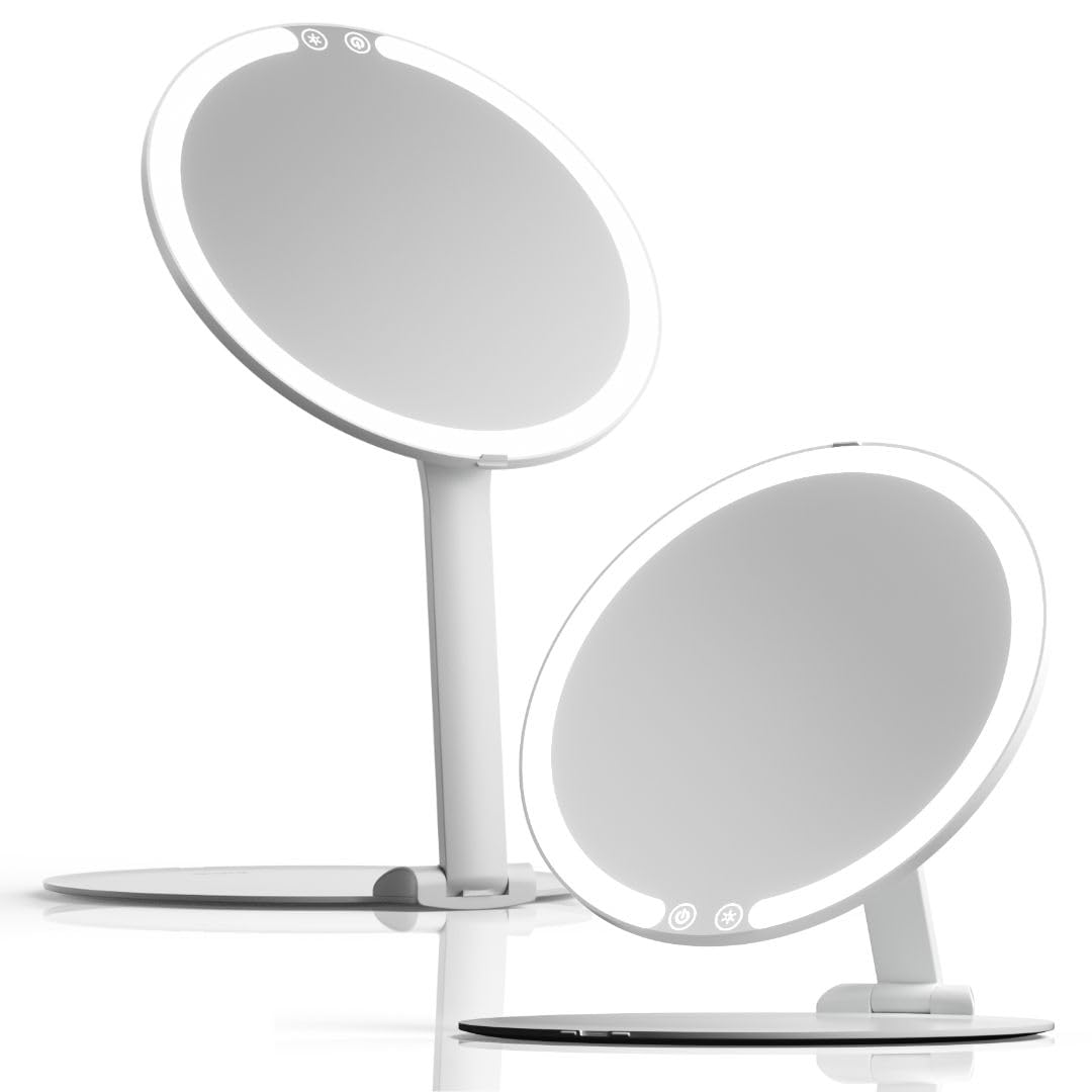 Fancii Rechargeable Travel Makeup Mirror with LED Light, 8" Foldable Stand, 3 Color Lighting Travel Mirror. Dimmable & Lightweight Portable Vanity Mirror, Beauty Travel Essential, Abigail