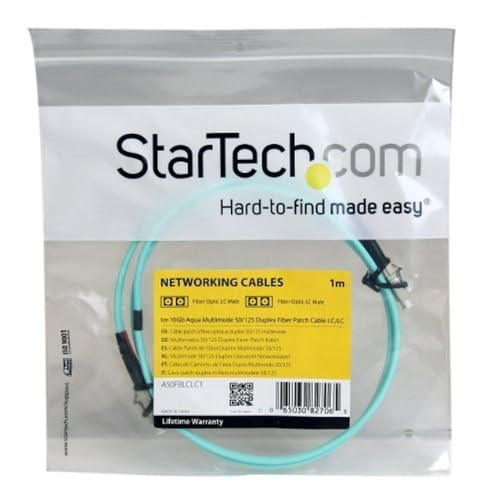 StarTech.com 1m (3ft) LC/UPC to LC/UPC OM3 Multimode Fiber Optic Cable, Full Duplex 50/125, 100G, LSZH Fiber Jumper Cord