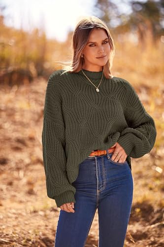 PRETTYGARDEN Women's Fall Oversized Pullover Sweaters Casual Crewneck Long Sleeve Chunky Cable Knit Blouse Top (Army Green,Small)