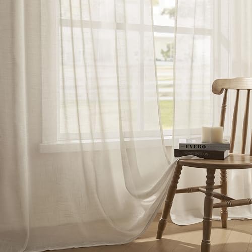 Joydeco Sheer Curtains 72 Inches Long, White Curtains for Living Room 2 Panels Set, Linen Curtains Window Privacy Assured with Light Filtering(W52 x L72 Inch,Linen)