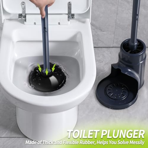 IVYROLL White Plastic Toilet Brush and Plunger Set with Hidden Holder, Heavy Duty