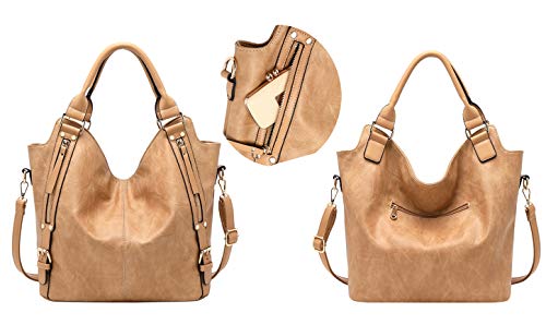 Women Tote Bag Handbags PU Leather Fashion Hobo Shoulder Bags with Adjustable Shoulder Strap (M, Apricot)