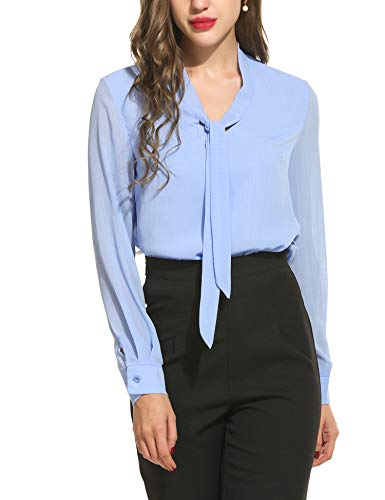 ACEVOG Neck Blouse Womens Pussycat Bow Tie Neck Long Sleeve Chiffon Work Blouse Shirts for Office Dark Pink XXL