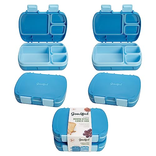 Goodful Stackable Lunch Box Container, Bento Style Food Storage with Removeable Compartments for Sandwich, Snacks, Toppings & Dressing, Leak-Proof and Made without BPA, 56-Ounce, Blue