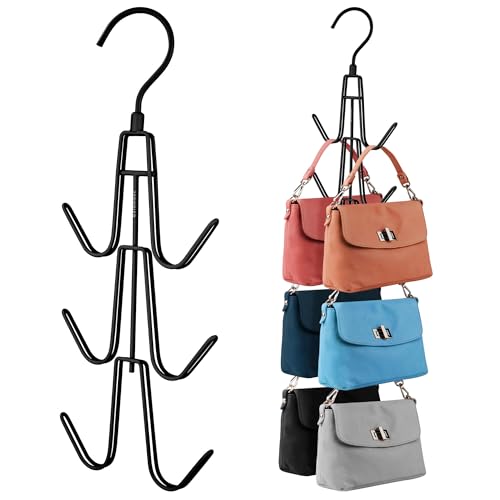 ZEDODIER Purse Hanger Organizer for Closet, Hanging Bag Holder, Keeping Purses Visible and in Good Condition, Metal Handbag Storage Hook Backpack Rack Space Saving Hanger, Black