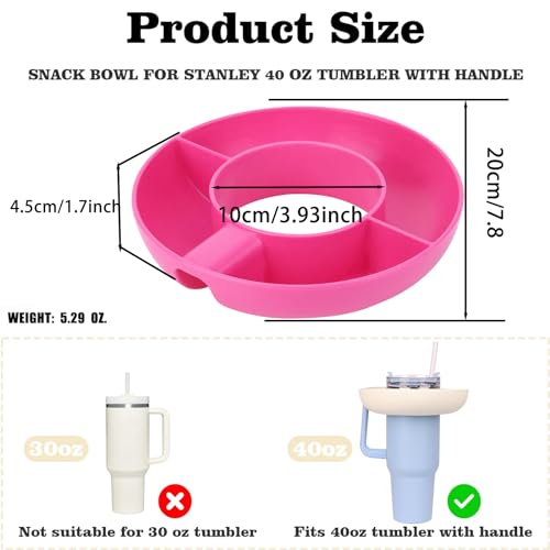 SLOYUNLU Snack Bowl for Stanley 40 oz Tumbler with Handle, 2 Pack Stadium Tumbler Snack Bowl with Protective Silicone Boot, Reusable Snack Ring for Stanley Cup Accessories (pink)