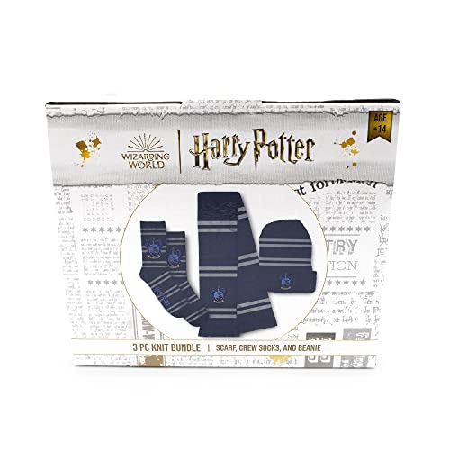 Culture Fly Harry Potter Ravenclaw Premium Knit Scarf Beanie Socks 3pc Winter Bundle Gift Set