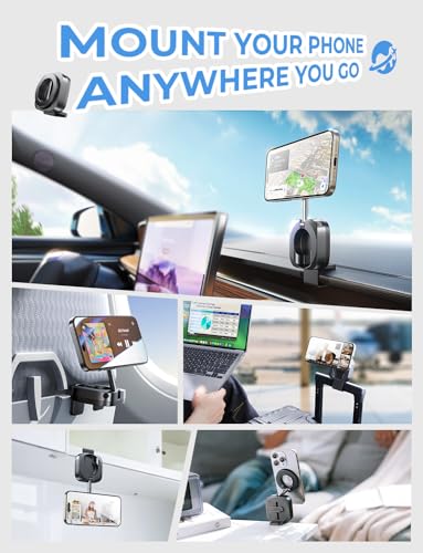 LISEN Travel Essentials Airplane Phone Holder for MagSafe Accessories, Handsfree Airport Essentials Plane Phone Holder Travel Gadgets Long Flight Must Haves for MagSafe Car Mount fits iPhone 16 Silver