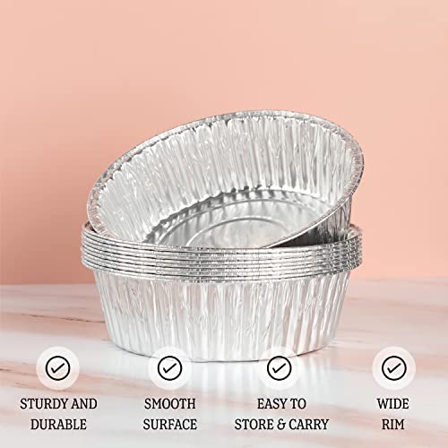 PLASTICPRO 3.5'' Inch Round Ramekins Muffin Cups Tin Foil Cupcake Pans Disposable Aluminum, Freezer & Oven Safe Pack of 20