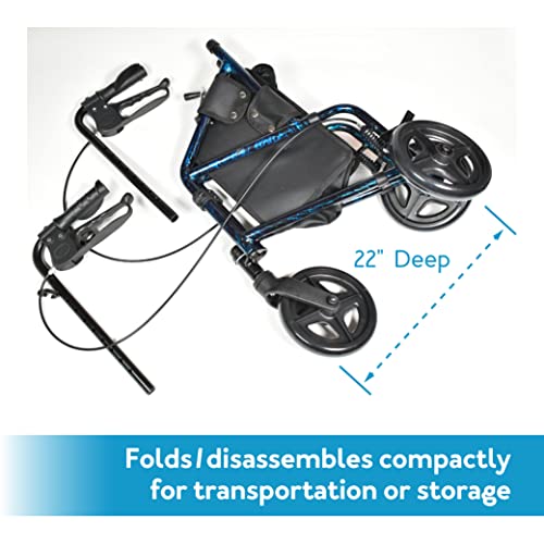 Carex 3 Wheel Walker for Seniors, Foldable, Rollator Walker with Three Wheels, Three Wheel Rolling Walker Height Adjustable for Seniors, Blue, Trio, Folding