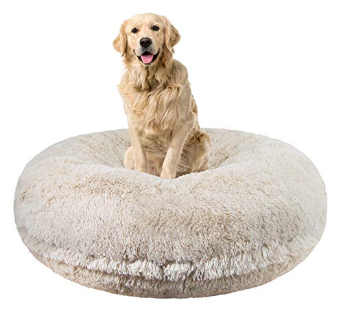 Bessie and Barnie Bagel Donut Dog Bed - Extra Plush Faux Fur - Circle/Donut Dog Bed - Waterproof Lining and Removable Washable Cover - Calming Dog Bed - Multiple Sizes & Colors Available