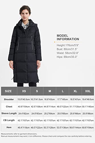 Orolay Women's Thickened Long Down Jacket Winter Down Coat Hooded Puffer Jacket with Side Zipper Pirate Black XS