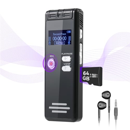 128GB Digital Voice Activated Recorder - 3072Kpbs HD Dual MIC Tape Audio Recording Device with Playback Noise Reduction for Interviews/Meeting, Store 2048 Hours of Documents Voice Activated Recorder