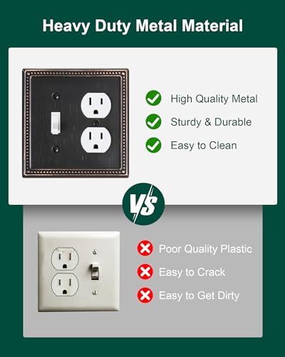 TREEWELL 2-Pack Double Toggle Light Switch Cover Plate, Pearls Decorative Dual Switch Plate Covers, Aged Bronze 2 Gang Metal Wall Plate, Corrosion Resistant