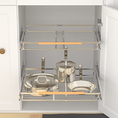 GEDLIRE Expandable Pull Out Cabinet Organizer, Heavy Duty Slide Out Pantry Storage Shelves, Sliding Drawer Organizer Rack for Kitchen Cabinets, Under Sink, Home, 17.1"-28" W x 22.4" D