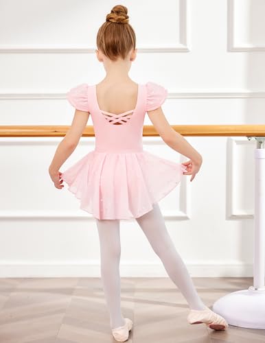 Zaclotre Girls Ballet Leotards with Removable High Low Skirt Toddler Ruffle Sleeve Hollow Back Dance Outfit Combo Hot Pink