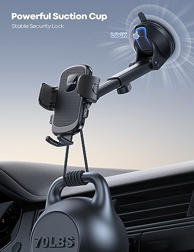 Lamicall Car Phone Holder - [Strongest Military-Grade Suction Cup] 360° Rotation Phone Holders for Your Car Quick Release Adjustable Car Phone Mount Dashboard for iPhone 16 Galaxy Smartphone Truck